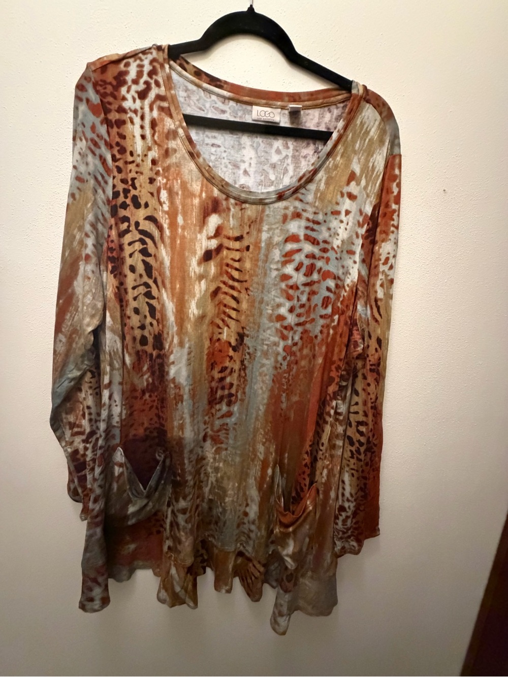 LOGO by Lori Goldstein Rust, Tan & Gray Animal-Print Tunic